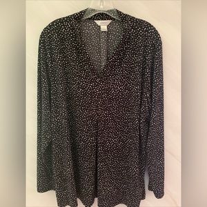 CJ Banks Women’s 1X Black w/ White Polka Dots V-Neck Long Sleeve Blouse